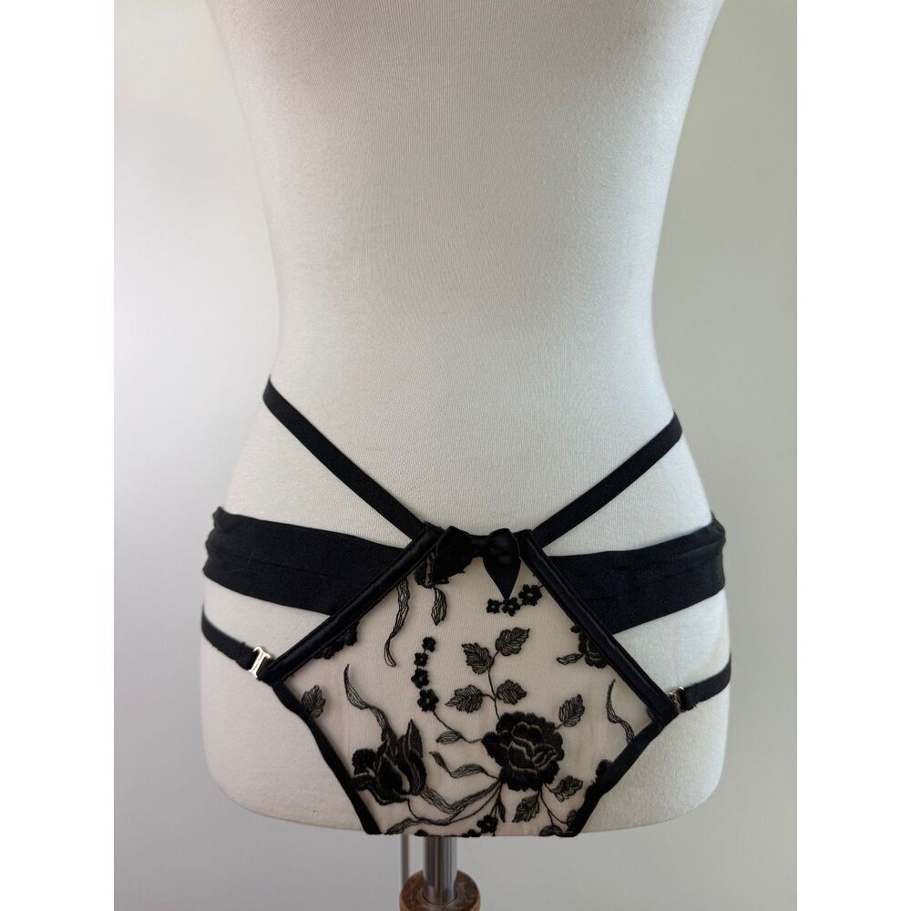 Rare Honey Birdette SARA Black Lace Ouvert Brief Panty XL